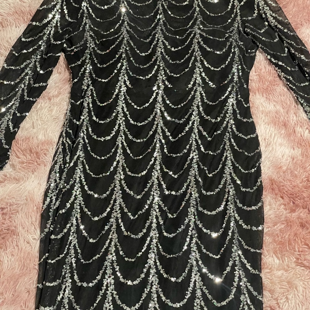 Black Sequin Maxi Dress | Long Sleeve High Neck Glam Prom/Evening Gown